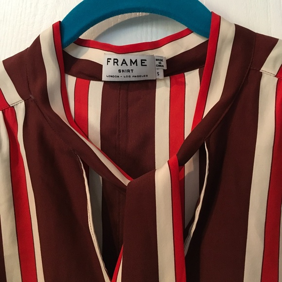 Frame Burgundy Stripe Silk Tie Shirt - Picture 3 of 4